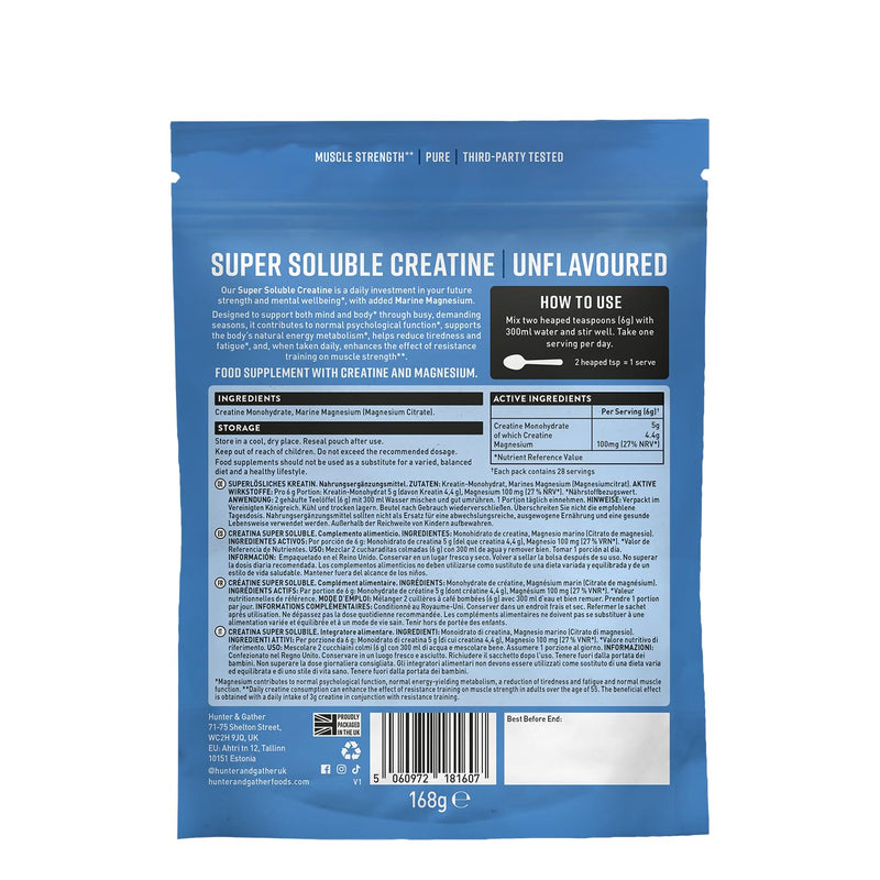 Hunter & Gather Daily Creatine Powder with Magnesium – 5g Creatine Monohydrate – Supports Strength, Energy, Clarity & Muscle Function – Super Soluble, Neutral Taste, Third-Party Tested
