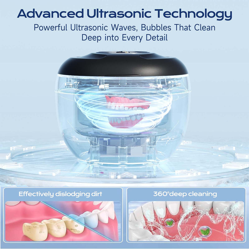 [Australia] - Ultrasonic Retainer Cleaner(2025 Upgraded), 45kHz Cleaning Machine for Dentures, Mouth Guards, Braces, Toothbrush & Jewelry, 200ML Denture Cleaner with 4 Modes for Dental Care 