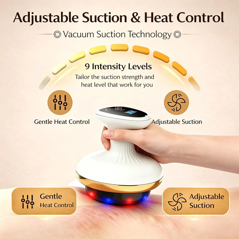 Rechargeable Cellulite Remover,Electric Gua Sha Device for Cellulite Massage Tool,9 Suction Levels&Heating,Handheld Massager,Reduce Stretch Marks & for Legs, Arms & Belly