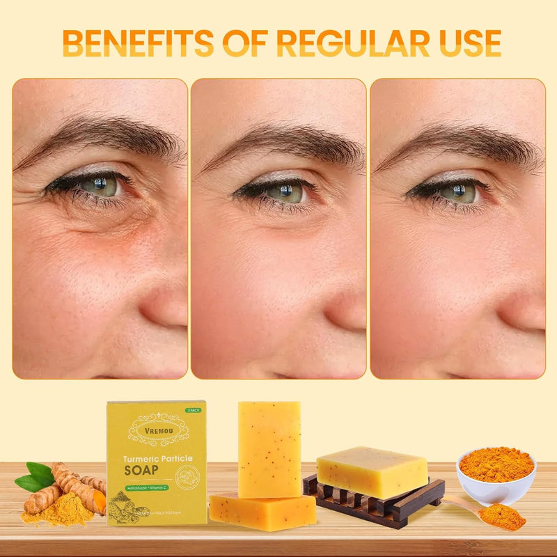Turmeric Soap, 3 Packs Organic Tumeric Soap for Face and Body,with Vitamin C, E for All Skin