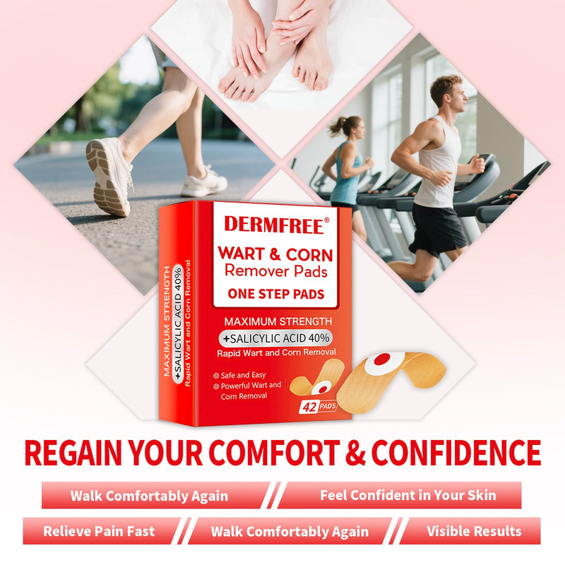 [Australia] - Wart Corn Remover Pads for Toes Feet, 42 Count 40% Salicylic Acid Extra Strength Bandages, Corn Callus Wart Remover Cushions Patches for Plantar Foot, Safe Effective Treatment Removal for Men Women 