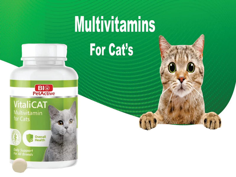 VitaliCAT Multivitamin for Cats, Skin and Coat Supplement, Cat Prenatal Health Supplies, Vitamin A + E + B9 + B5 + H + Biotin + Amino Acids for Cats, 150 Chewable Tablets - PawsPlanet Australia