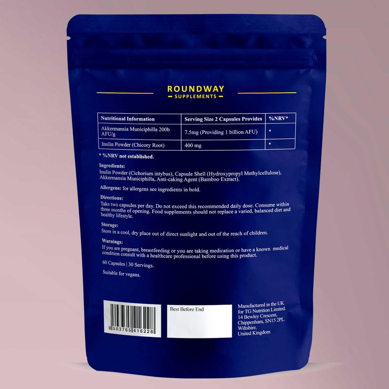 Akkermansia Muciniphila Supplement with Chicory Root Inulin | Probiotics for Gut Health | Delayed Release | High Strength 1,000 Million AFU | Postbiotics & Colon Cleanse Support | 60 Capsules