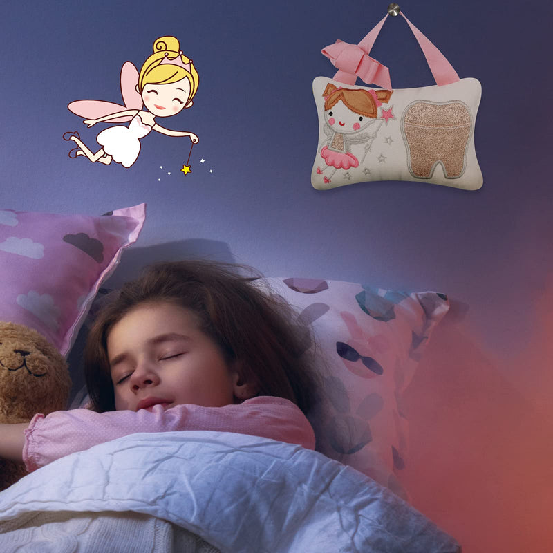 [Australia] - Qunclay Tooth Fairy Pillow with Pocket Kids Tooth Pillow Tooth Keepsake Pouch Tooth Fairy Gifts for Girl and Boy, 3.9 x 5.9 Inches (Sweet Style) 