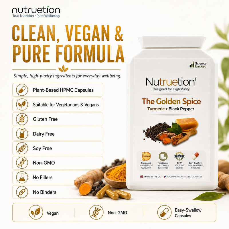 Turmeric with Black Pepper Capsules 500mg | Whole Turmeric Root Powder + 5mg Black Pepper | 120 Vegan Capsules | UK Made Turmeric Supplement