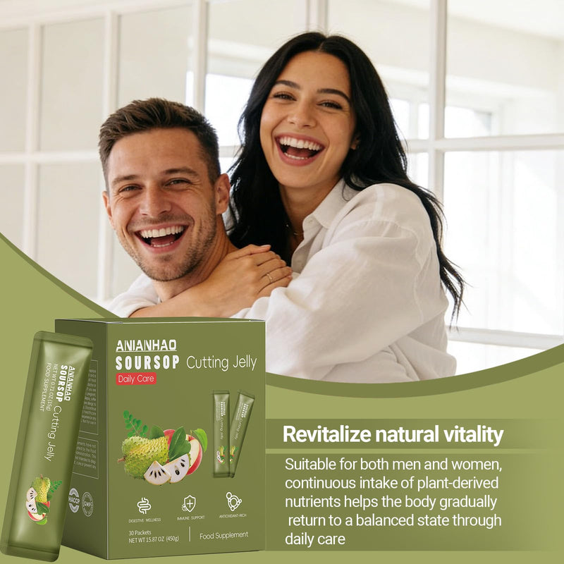 Soursop Fruit Cutting Stick Jelly, Soursop Bitters 7 in 1 with Sea Moss, Moringa, Turmeric, Black Seed Oil, Oregano, Ashwagandha | Herbal Extracts for Overall Health-Enhancing | Vegan, 30 Sachets