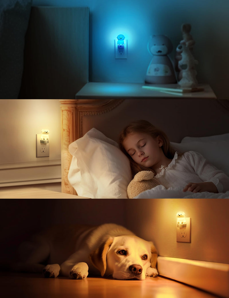 [Australia] - L LOHAS LED Plug in Night Light for Kids, 3D Cute Puppy Night Light with Dusk to Dawn Sensor, RGB+Soft White 3000K Dog Night Light, Christmas Birthday Gift Nightlight for Kids, Room Decor 1 