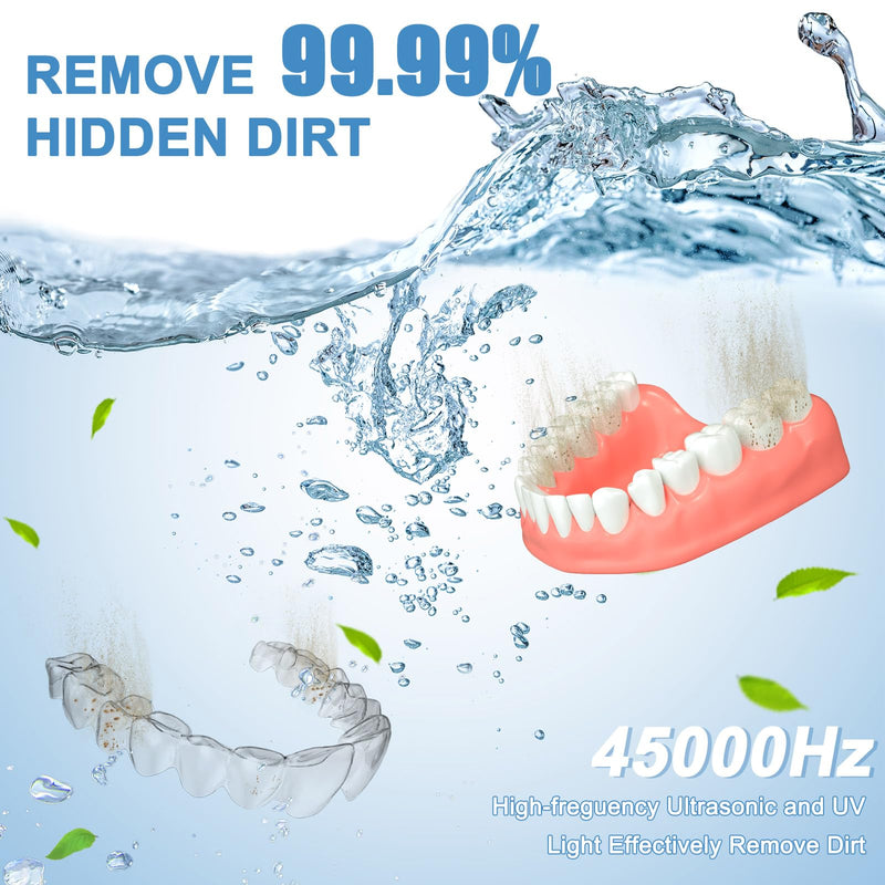 [Australia] - Ultrasonic Cleaner for Mouthguards, Retainers, Dentures Jewelry with UV Sanitizing, 45kHz 3-Cleaning-Mode Silver 