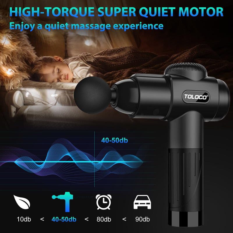 [Australia] - TOLOCO Massage Gun, Deep Tissue Back Massage for Athletes for Pain Relief, Percussion Massager with 10 Massages Heads & Silent Brushless Motor, Black 