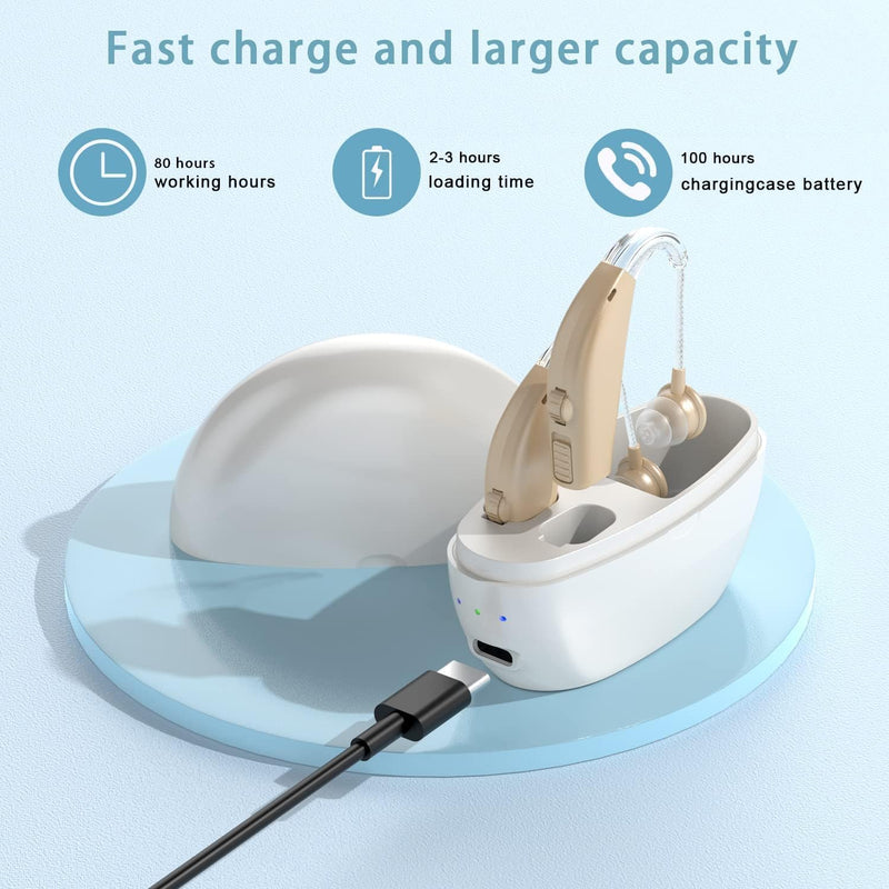 [Australia] - Hearing Aids Hearing Amplifiers for Seniors Rechargeable with Noise Cancelling-Hearing Aid Loss Amplifier Seniors&Adults Charging Case&Volume Control Beige (Z101) Silicone 