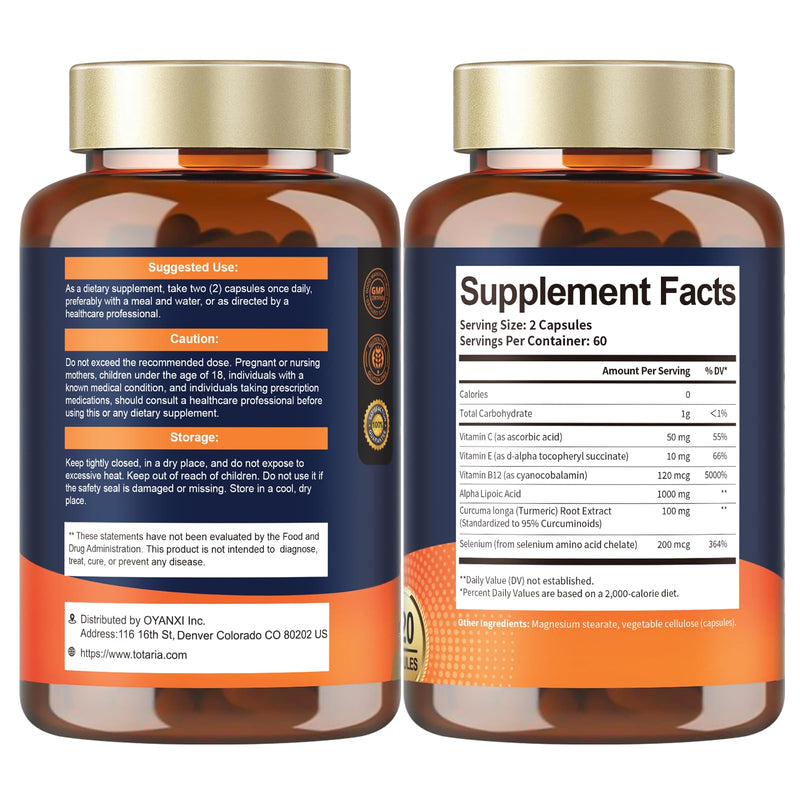 [Australia] - Alpha Lipoic Acid 1000mg - ALA Supplement Antioxidant for Neuropathy Support Nerve Health, Liver Detox, Antioxidant, Metabolism and Cell Energy, Anti-Aging - Non-GMO, Gluten Free, Vegan Safe 120 Count (Pack of 1) 