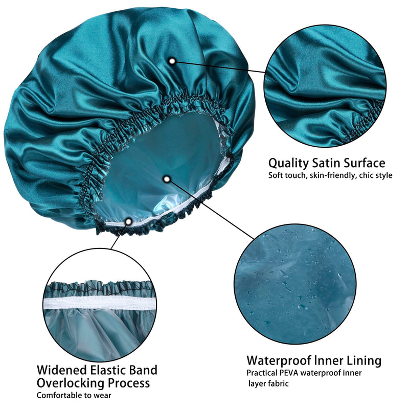 [Australia] - Shower Caps for Women, 4 PCS Elastic and Reusable Bath Caps, Double Waterproof Layers Shower Cap, Bathing Shower Caps, Environmental Protection Hair Bath Hat - Solid Color Solid Color 4 PCS/Set 