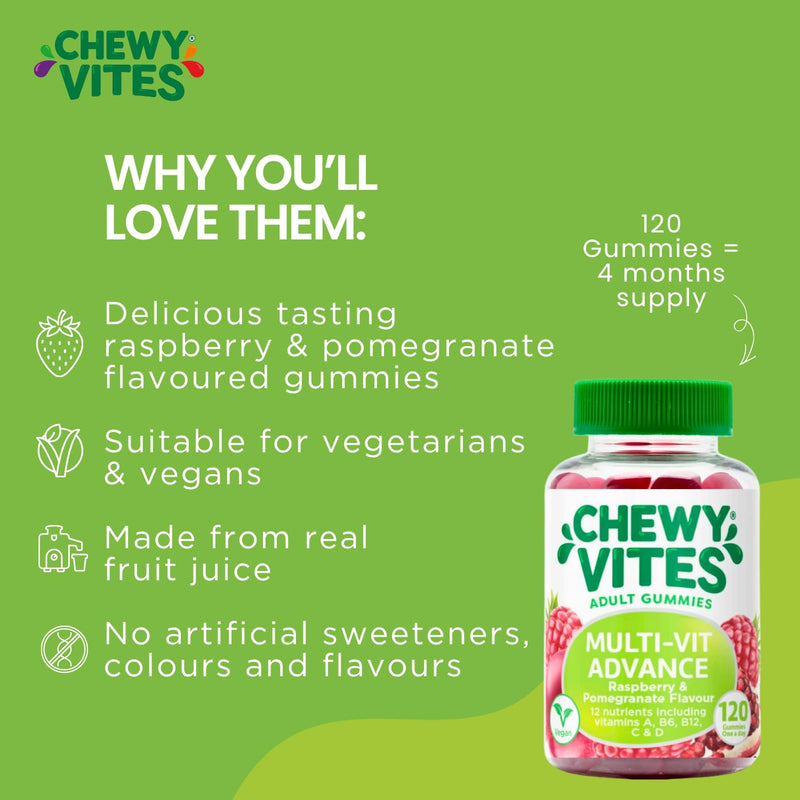 Multivitamin Gummies for Adults, 120 Gummies (4 Month Supply), 12 Vitamins and Minerals: Vitamin C, D, B12, Folic Acid, Vegan Multivitamins for Women & Men, for Energy & Immune Support - Chewy Vites