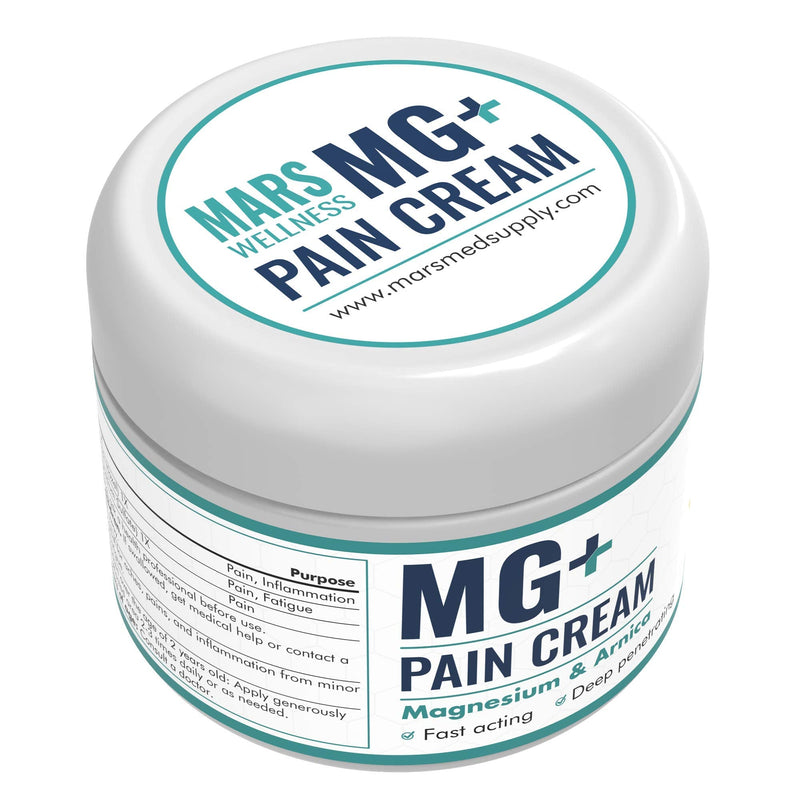 Mars Wellness MG+ Magnesium Cream Pain Relief - Extra Strength Magnesium and Arnica Cream - 4 OZ Tub - Neuropathy, Muscle Pain, and Leg Cramps Relief - 1 Pack | Extra Strength Magnesium and Arnica Cream, Great for Neuropathy, Muscle Pain, Sciatica and ...