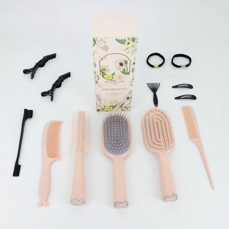 Hair Brush Set, Professional Styling Tools with Combs and Accessories, Pink, Gift Box Included (Pink Brush+Pink Comb) Pink Brush+Pink Comb