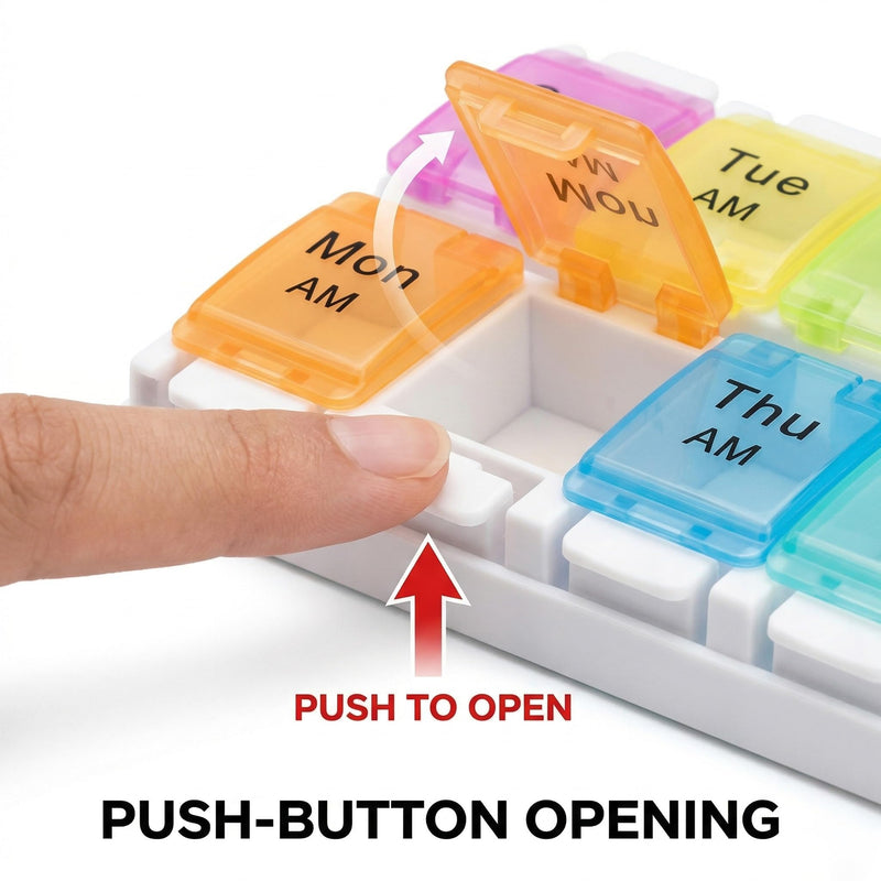 2 Pack Weekly Pill Organizer for Seven Day, Medicine Dispenser Daily Vitamin Container Supplement Holder Moisture Proof Box, Portable Travel Case for Morning Evening Routine Secure Practical Planner 2 Pack