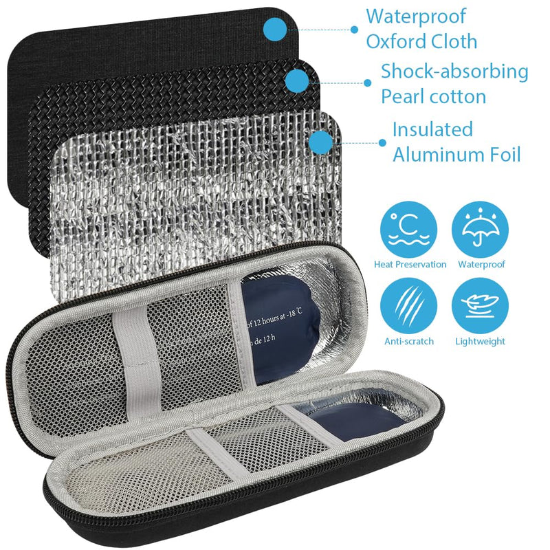 [Australia] - ACWOO insulin cooler bag, insulin pen cooler bag with 2 ice packs, TSA diabetic bag for insulin pen, diabetic accessories, epipen, syringes, insulin, travel diabetic bag, black black hard capsule 