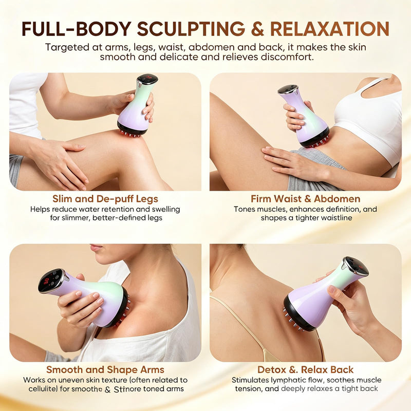 Lymphatic Drainage Massager & Anti Cellulite Massage Tool, 4-in-1 Body Sculpting Machine with Microcurrent, Red-Light, Heat & Vibration, Helps Reduce Stretch Marks & Cellulite, for Legs, Arms & Belly Gradient Color