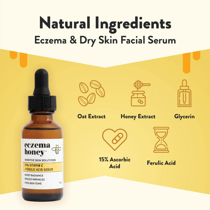 ECZEMA HONEY Soothing Facial Cream & 15% Vitamin C + Ferulic Acid Serum - Bundle for Sensitive & Dry Skin - Cruelty Free