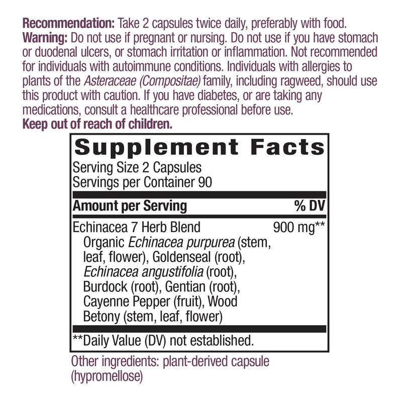 [Australia] - Nature's Way Echinacea Goldenseal - 900 mg per 2-capsule serving of Echinacea 7 Herb Blend - For Immune Support* - With Cayenne Pepper, Gentian Root - Gluten Free & Vegan - 180 Vegan Capsules 180 Count (Pack of 1) 