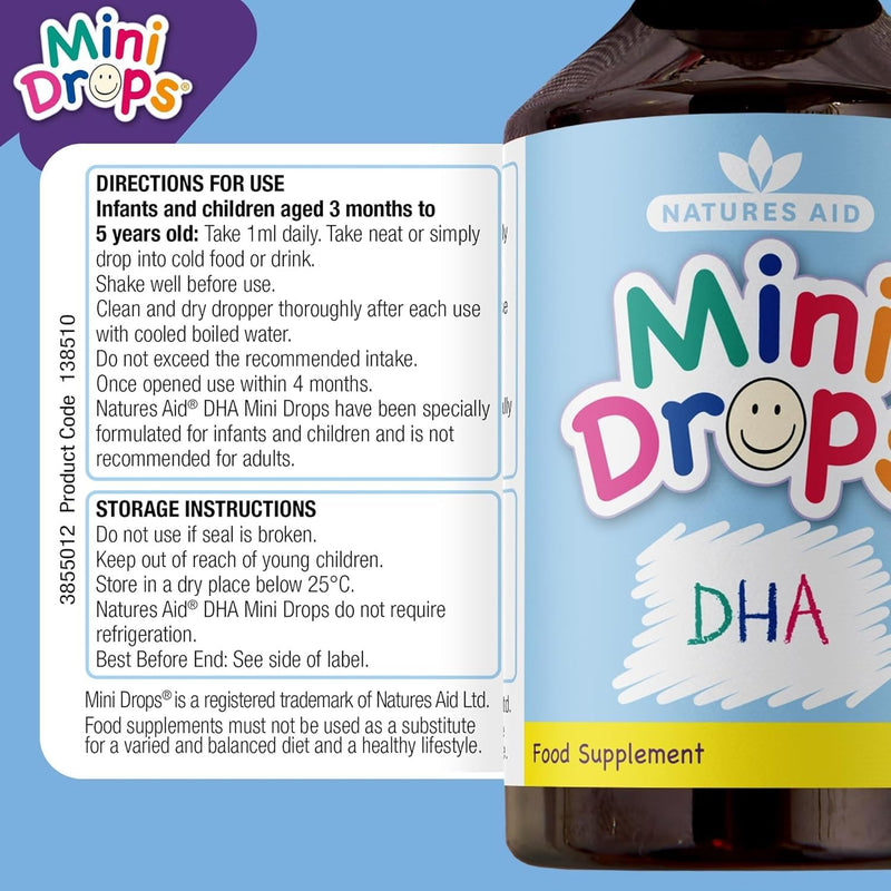 natures aid DHA Omega-3 Mini Drops for Infants and Children, Sugar Free, 50 ml (Pack of 6)