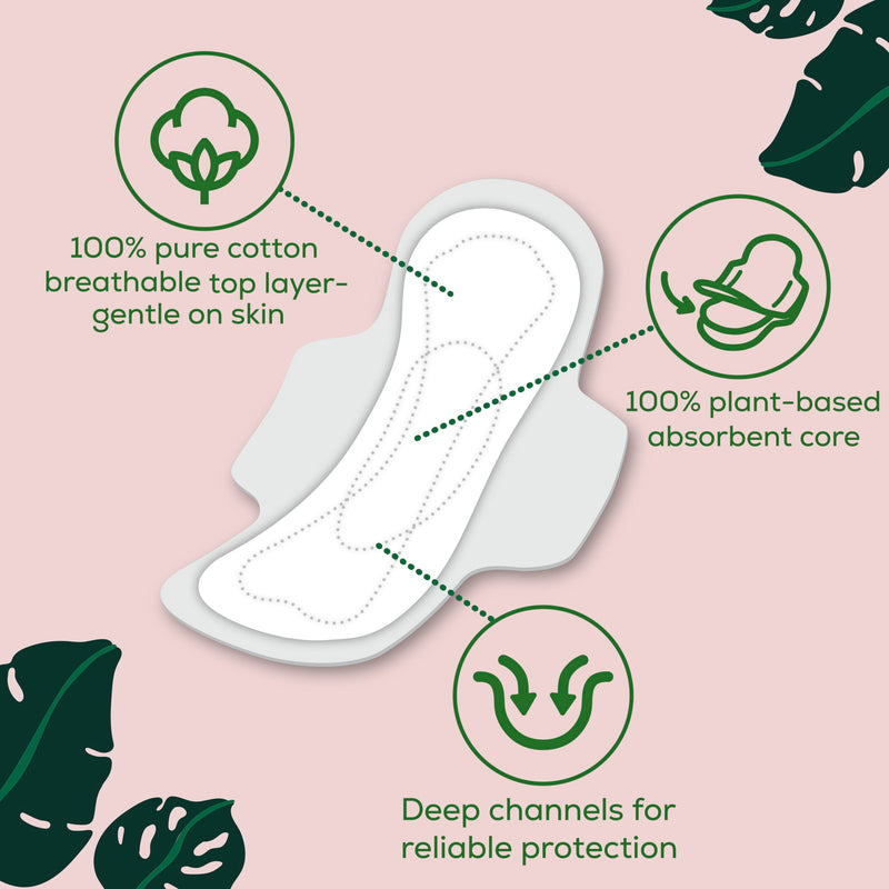 [Australia] - L. Pure Cotton Topsheet Pads for Women, Super Absorbency, Ultra Thin Pads with Wings, Unscented menstrual pads, 56 Count (Packaging May Vary) 