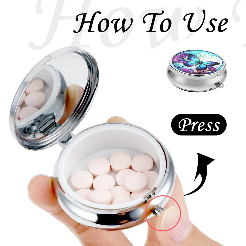 Sibba Portable Medicine Pill Case, Travel Multi-Functional Moisture Proof Pill Box for Purse & Pocket, Cute Metal Medicine Pill Organizer Box for Vitamins, Fish Oil & Supplements (Butterfly) Butterfly