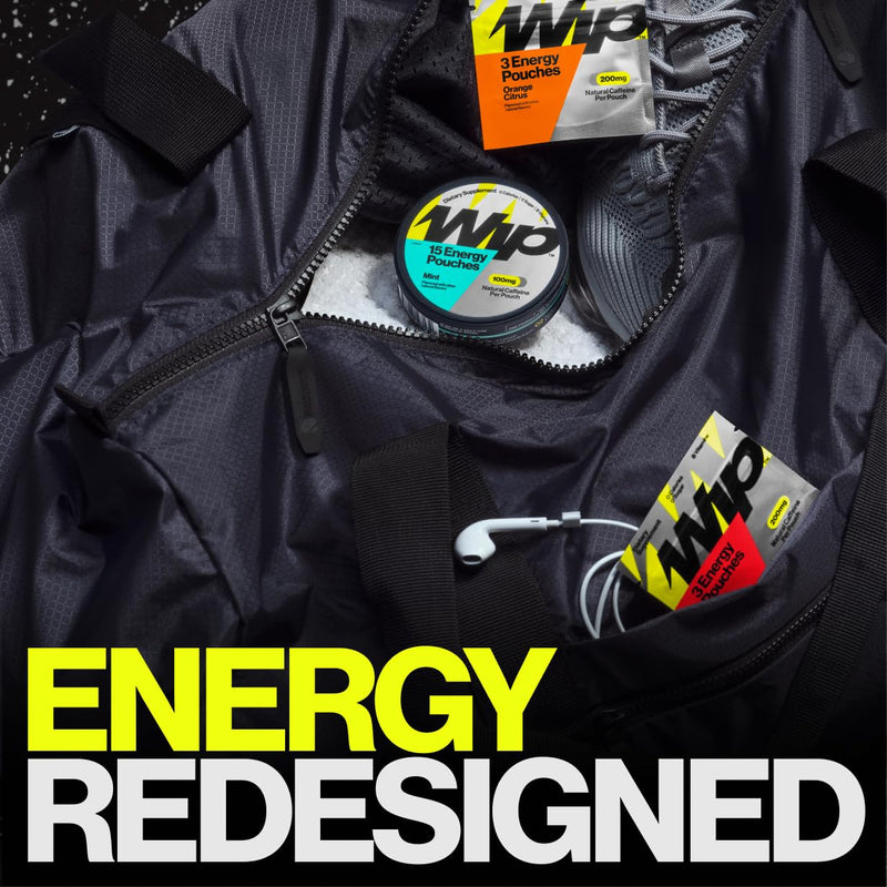 Wip Energy Pouches, Travel Packs, Sugar Free, 100mg Natural Caffeine, B Vitamins, Minerals, L-Theanine, Energy Support, 10 Packs 3 Pouches Each (Blue Raspberry) Blue Raspberry