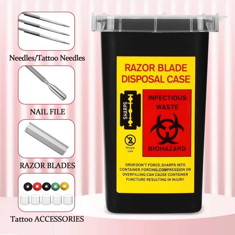 [Australia] - ATOMUS 2pcs 1L Black Tattoo Plastic Sharp Container Box Sharps Containers Needle Destruction Waste Bin Needle Disposal Bin with Lid for Tattoo Eyebrow Blade 