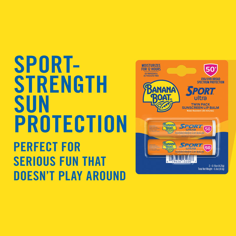 Banana Boat Sport Ultra SPF 50 Lip Sunscreen Twin Pack | SPF Lip Balm Pack, Banana Boat Lip Balm SPF 50, Oxybenzone Free Sunscreen, Lip Sunblock, Travel Size Sunscreen for Lips, 2 Pack SPF 50+