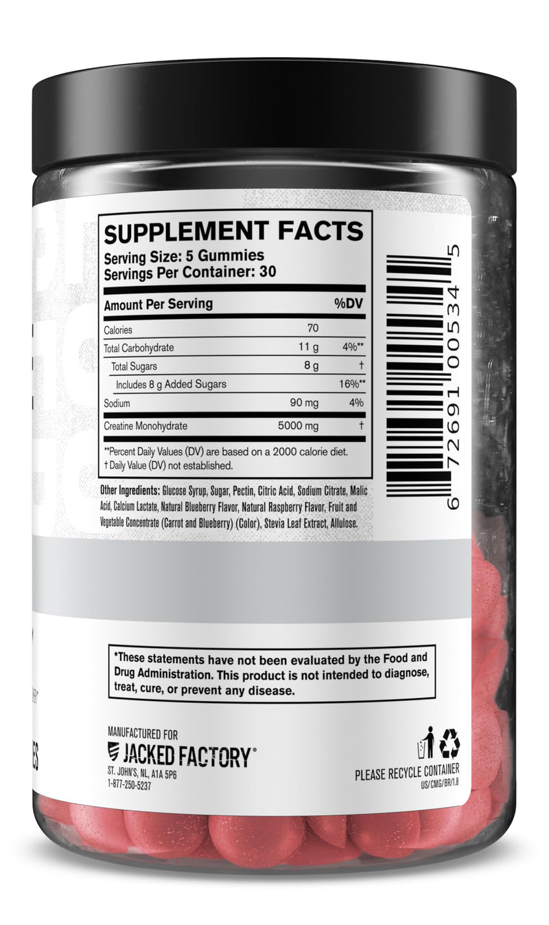 [Australia] - Jacked Factory Creatine Monohydrate Gummies 5g Daily Dose (1g per Gummy) - Creatine Gummy for Men and Women, Vegan-Friendly, Travel-Friendly, Third-Party Tested - 150 Gummies, Blue Raspberry 150 Gummies (Pack of 1) 