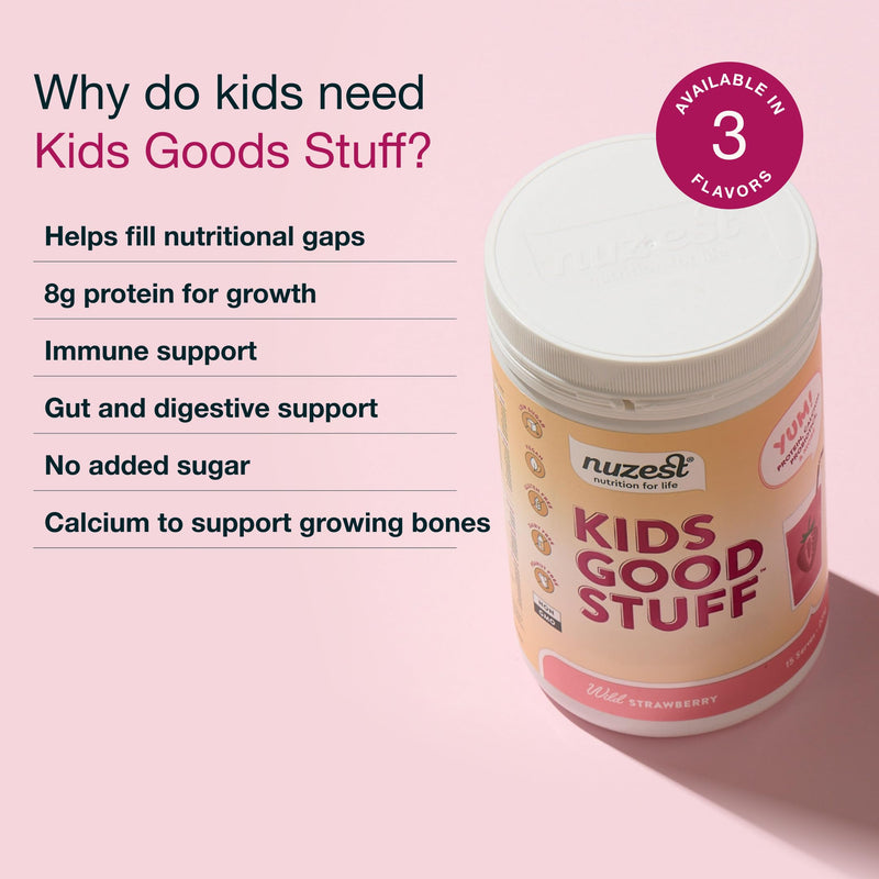 Nuzest - Kids Good Stuff - Vegan Smoothie Mix - Wild Strawberry - Multivitamin Nutritional Supplement Protein Shake - Dairy Free - Supporting Growth and Development - 225g/ 7.9 oz (15 Servings) 7.9 Ounce (15 Servings)