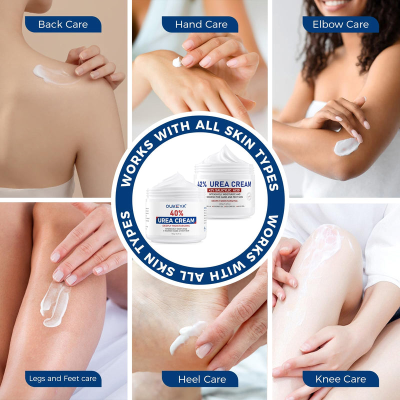 [Australia] - OUKEYA 42% plus Salicylic Acid 2% with 40 percent Urea Cream 40 percent Intensive Repair Treatment for Cracked Skin on Hands, Heels, Elbows, Relief for Dry FeetEnhanced Pump Dispenser Packaging 2 Pack 5.29 Ounce(40% Urea Cream&42%Urea Cream) 