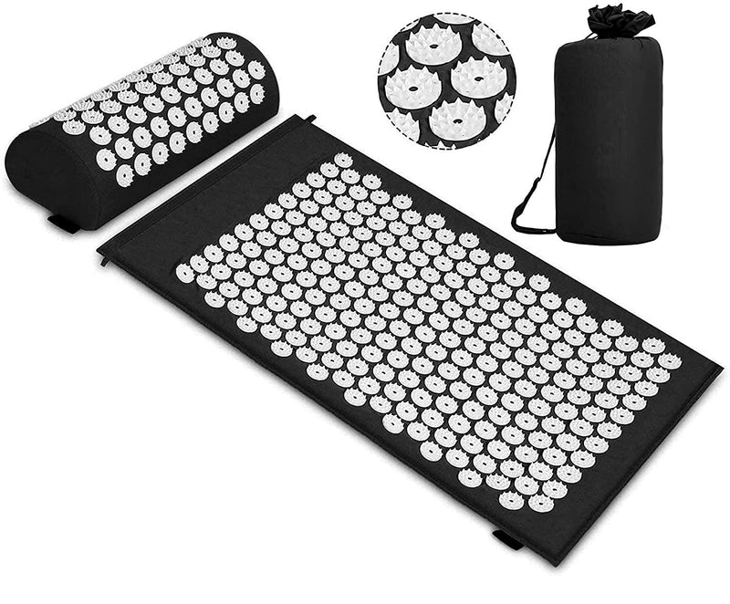 [Australia] - Acupressure set acupressure mat pillow for soothing relaxation and massage, relief from back pain, headache, neck pain, stress and sleep disorders at home, in the office or when traveling black and white 