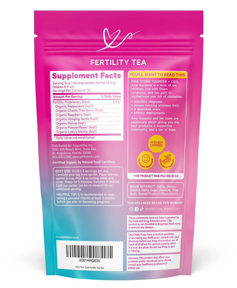 [Australia] - Pink Stork Organic Fertility Tea - Supports Conception for Her & Hormone Balance with Chaste Tree Berry (Vitex), Mint, and Red Raspberry Leaf - Hot or Iced - Caffeine Free - Sweet Mint, 15 Sachets 