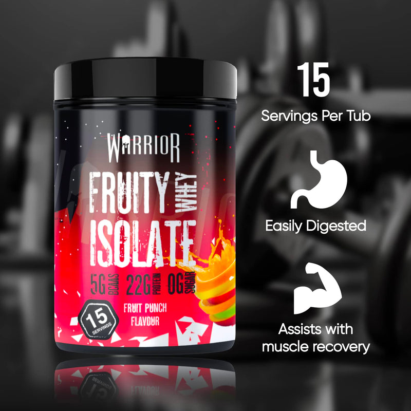 Warrior Fruity Whey Isolate – Clear Whey Protein Powder, 21g per Serving – Lean Muscle Growth Supplement – Light & Refreshing Post Workout Protein Shake, Low Sugar – 15 Servings (Fruit Punch, 375g) Fruit Punch 375 g (Pack of 1)