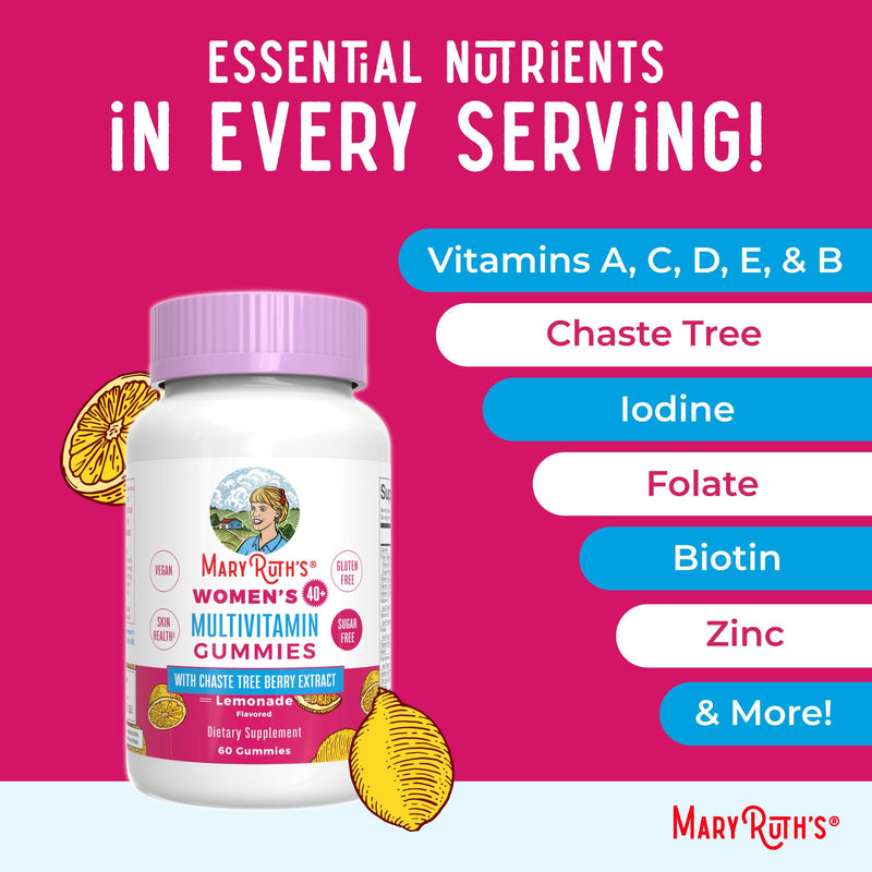 MaryRuth's Multivitamin for Women 40+ | Sugar Free | Vegan Womens Vitamins | Immune Support | Daily Women's Multivitamin + Chasteberry | Hair, Skin and Nail Gummy Vitamins for Women | 60 Count | Sugar Free, 60 Count, Immune Support