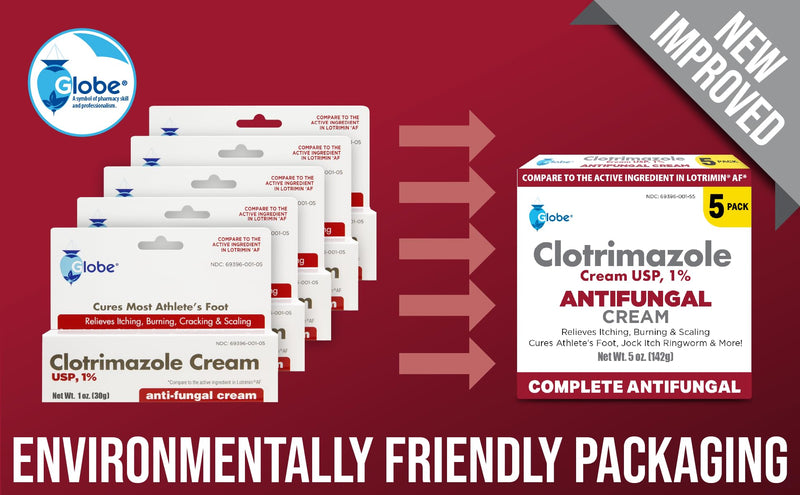 [Australia] - (5 pack) Globe Clotrimazole 1% Cream (1 oz) Relieves the itching, burning, cracking and scaling associated Athletes Foot, Jock Itch, Ringworm and more. 