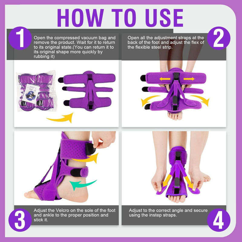 [Australia] - Plantar Fasciitis Night Splint-Upgrade 3 Adjustable Planter Facetious Relief Brace,Plantar Fasciitis Relief Women Men Straps,Support Relief Foot Drop Achilles Tendonitis Day Night(Purple-1PC) Purple 1PC 