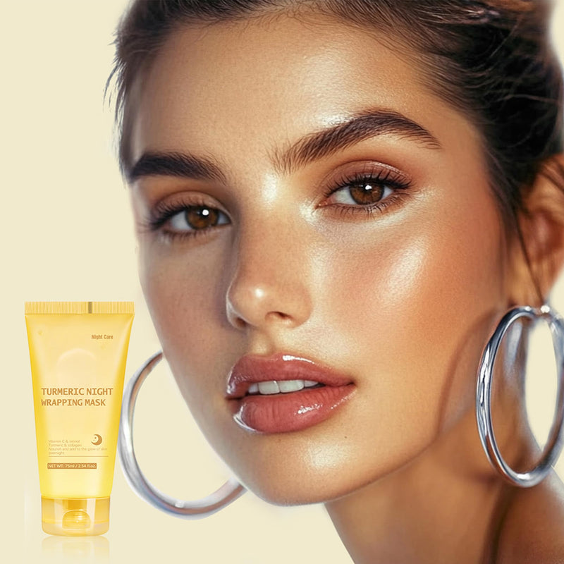 Turmeric Night Wrapping Mask, Peel-Off Face Mask Gel - Rich In Vitamin C & Retinol Long-Lasting Moisturizing & Locks In Moisture, Deep Nourish Turmeric & Collagen Mask, 2.54oz LK Turmeric Night Wrapping Mask