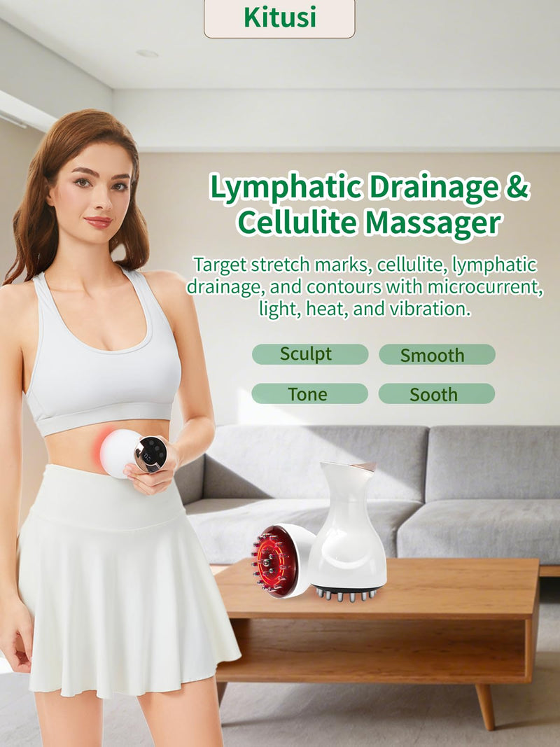 Lymphatic Drainage Massager & Anti Cellulite Massage Tool, for Legs, Arms & Belly, Body,Helps Reduce Stretch Marks & Cellulite,with Light Heat & Vibration