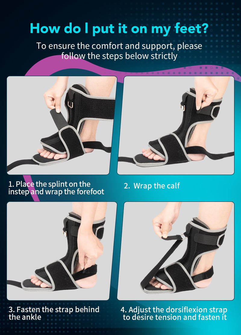 [Australia] - Plantar Fasciitis Night Splint with Massage Ball for Plantar Fasciitis Relief, Comfortable Plantar Fasciitis Brace for Achilles Tendonitis Heal Spur Foot-drop Flat-arch, Free Size for Men and Women - Black 1 Pack 