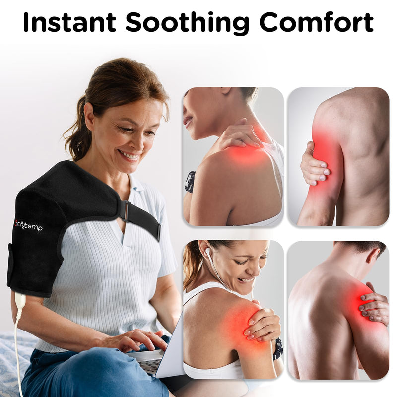 Comfytemp Shoulder Heating Pad for Men Women, S/M | For Rotator Cuff, With Brace, Electric Heated Wrap, 3 Heat Settings, 2H Auto-Off, for Men Women Mom Dad