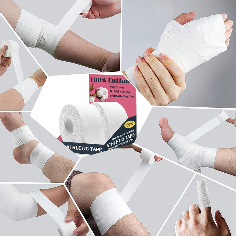 [Australia] - Athletic Tape 2 Pack White Sports Tape Athletic Strong-Breathable-Easy Tear-No Sticky Residue Wrist Ankle Tape for Lacrosse Boxing Gymnastics Climbing Soccer Hockey Bat Injuries Medical Athletic Tape 2 Rolls ÔºàWhiteÔºâ 