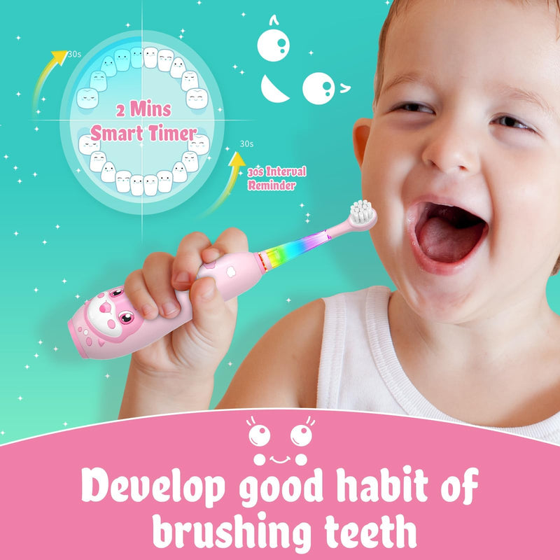 [Australia] - SEAGO Kids Electric Toothbrushes Rechargeable, Toddler Electric Toothbrush with Magnetic Charging, LED Observing Light, 8 Toothbrush Heads for Ages 2-4-6 Boys Girls (Pink) Pink 