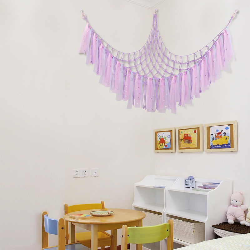 [Australia] - Stuffed Animals Net or Hammock with LED Light, 59 inch Toy Hammock Net for Stuffed Animals Corner Hanging Stuffed Animal Storage Stuffed Animal Holder for Nursery Kids Bedroom (Purple)… Purple 