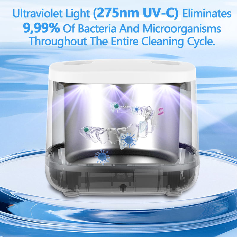 Dental Ultrasonic Retainer Cleaner Machine–Cleaning for Night Guards | 45kHz sonic deep cleaning,for retainers aligners,braces toothbrush heads jewelry,travel design,304 stainless steel tank White
