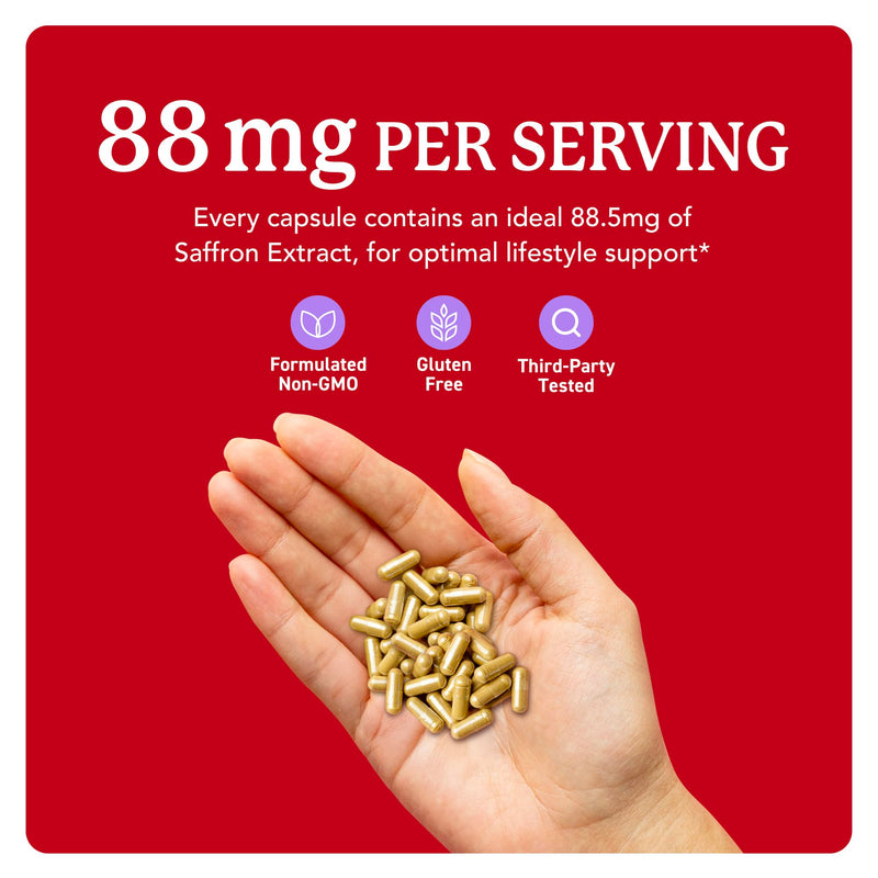 Saffron Supplement | Pure 4:1 Saffron Extract Capsules | Supports Mood, Focus, Eye Health & Energy Balance | Crocus Sativus Extract | Vegan, Gluten-Free & Non-GMO | 3-Month Supply | 90 Capsules