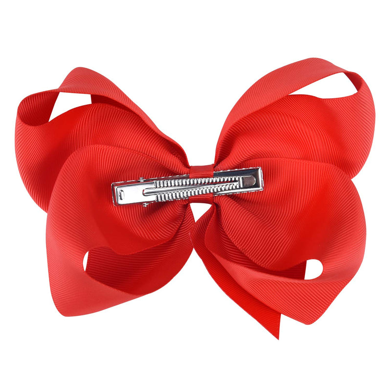 [Australia] - DEEKA 2 PCS 6" Big Hand-made Grosgrain Ribbon Solid Color Hair Bows Alligator Clips Hair Accessories for Little Teen Toddler Girls Kids Set of 2 -Red 1 Count (Pack of 2) Red 