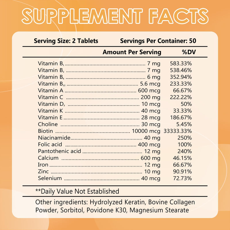 CANLIST Hair Skin and Nails Multi-Vitamin for Men & Women, 10000mcg Biotin & Multimineral, Contains B-Vitamins, Vitamins C, E & D3, Trace Minerals, Zinc, Gluten-Free, Dairy-Free, Soy-Free, 100 Tablets